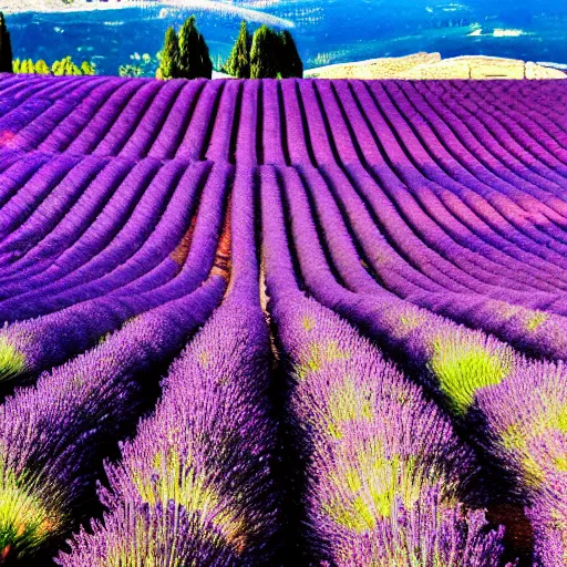 Prompt: photography of beautiful landscape of lavender fields, provence, france