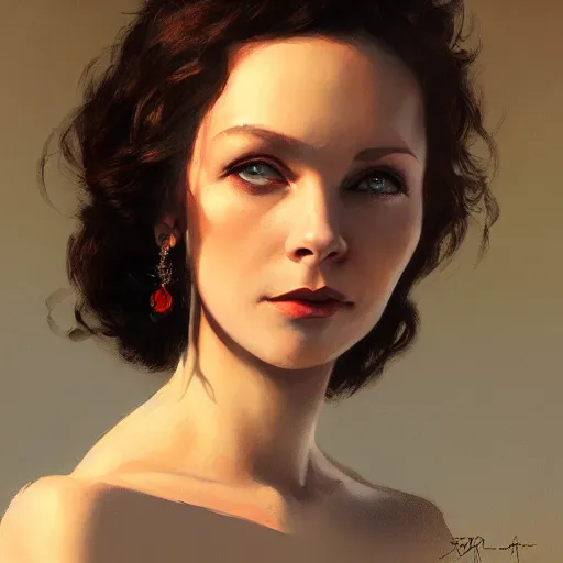 Image similar to closeup portrait of a young vivian leigh, dramatic light, gorgeous view, depth, high detail, digital art, painted by greg rutkowski and seb mckinnon, by tim burton, trending on artstation