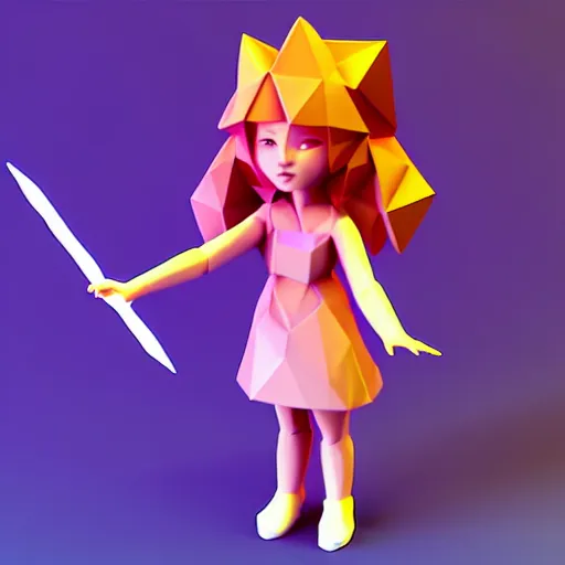 Image similar to girl, magical power, 3 d, one object, low poly, cute, illustration