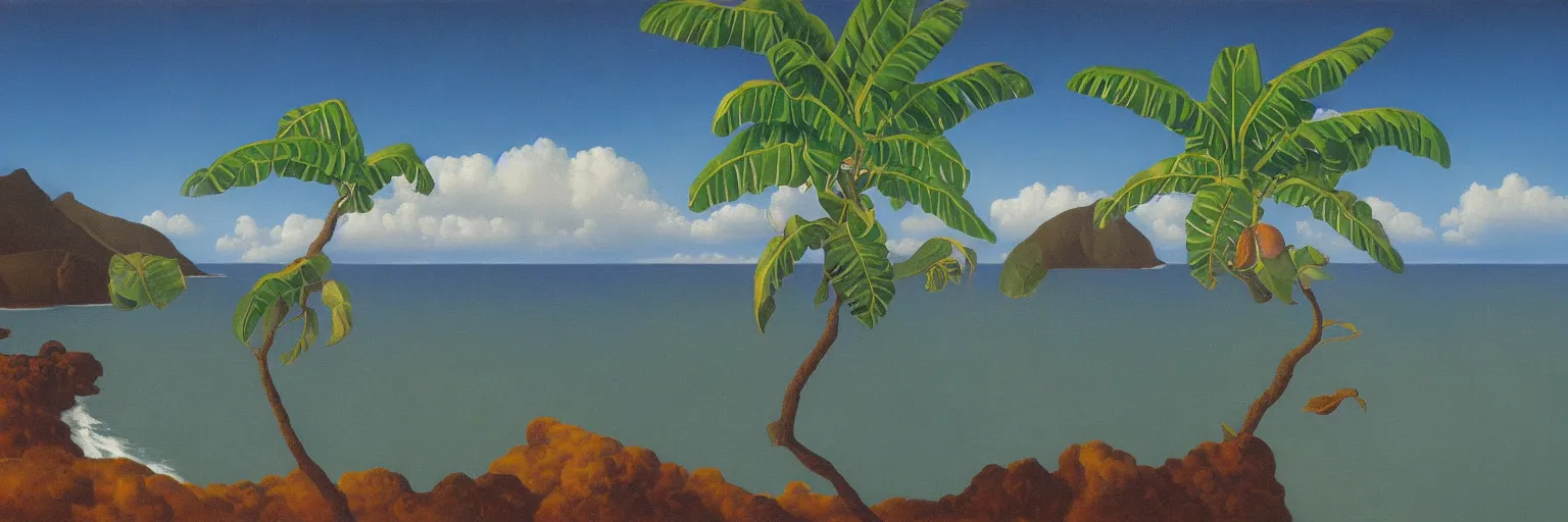 Prompt: hawaii oil painting magritte