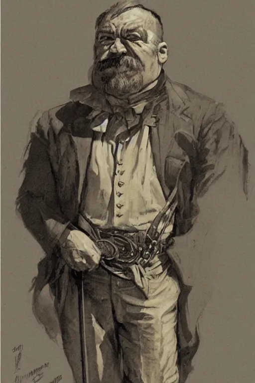 Image similar to vernon. Smug old west circus strongman. concept art by James Gurney.