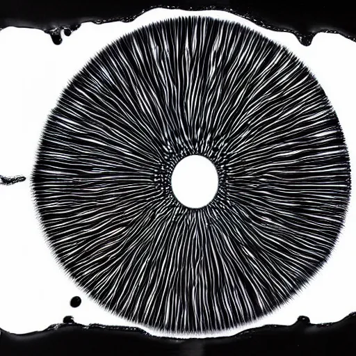 Image similar to rorschach test made of ferrofluid on a metal plate, hyper realistic