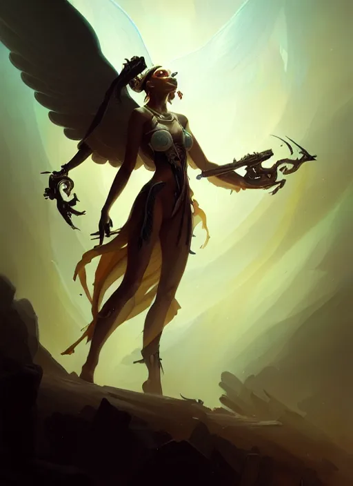 Image similar to cameron diazas an angel, backround dark, highly detailed, digital illustration, trending in artstation, modern painting, smooth, sharp focus, intricate, by peter mohrbacher