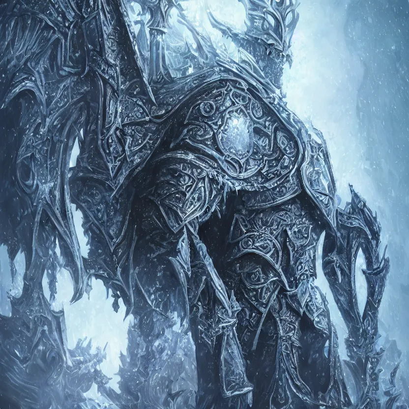 Image similar to portrait of Anthony Starr as The Lich King Prince Arthas, intricate abstract, intricate artwork. nightmare fuel. by Tooth Wu, wlop, beeple, dan mumford. octane render, trending on artstation, greg rutkowski very coherent symmetrical artwork. cinematic, hyper realism, high detail, octane render, 8k, iridescent accents