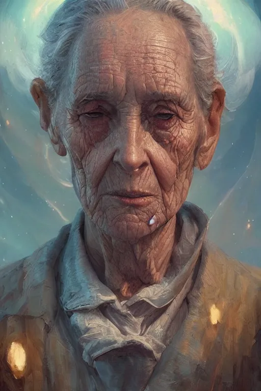 Image similar to the look of an elderly person 4 2 8 8 full of wrinkles and imperfections by artgem and greg rutkowski, highly detailed, high contrast, light reflection, trippy, nebula, trending on artstation