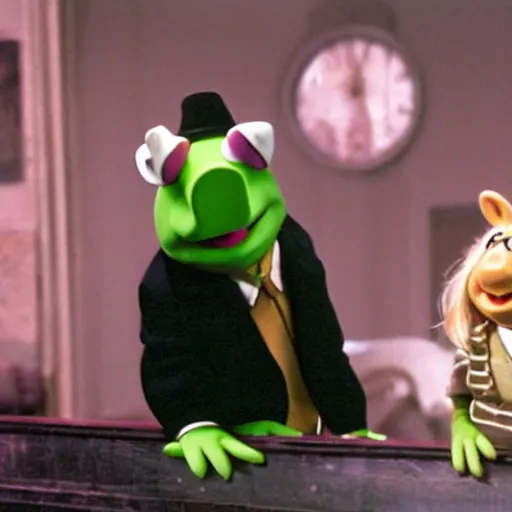 Image similar to movie still of miss piggy in the matrix