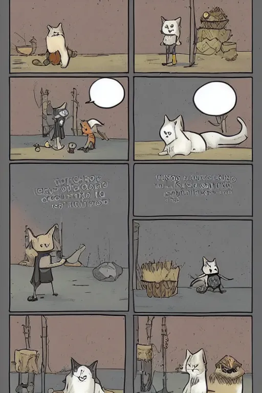 Image similar to a graphic novel comic about cats in a fantasy world, by mike holmes, webcomic, cartoon