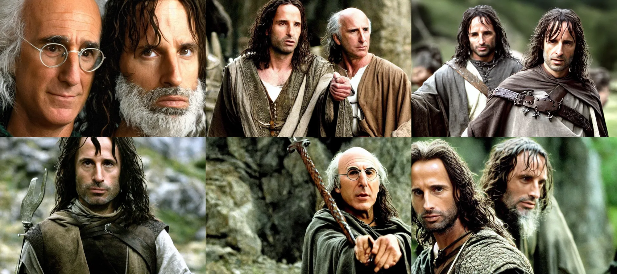Prompt: Larry David as Aragorn Lord of the Rings 2001