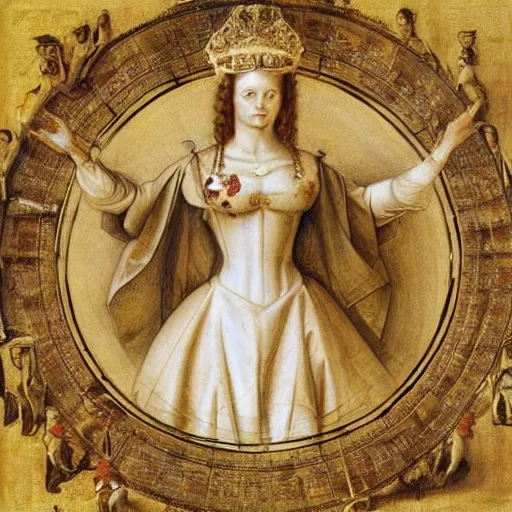 Image similar to elisabeth of austria in the style of the Vitruvian Man by Leonardo da Vinci