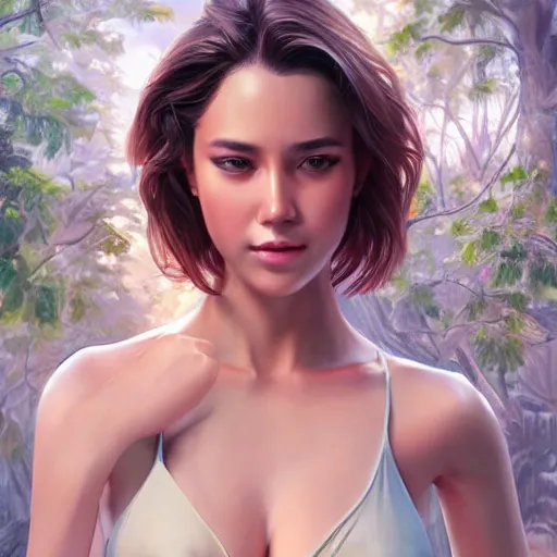 Image similar to a gourgeous digital influencer in the style of stefan kostic, realistic, full body, sharp focus, 8 k high definition, insanely detailed, intricate, elegant, art by stanley lau and artgerm