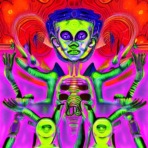 Image similar to 👽 🤖 psychedelic style, surreal, digital painting