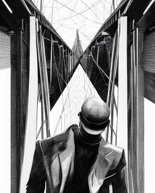 Image similar to portrait of a man standing on a bridge, detailed illustration, digital art, trending on artstation, martin ansin,