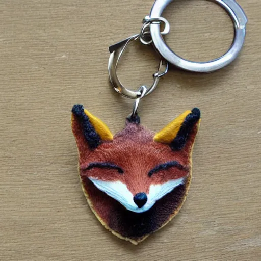 Prompt: little figure of a fox hanging at a keychain