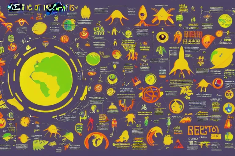 Image similar to detailed infographic poster on a digital piece of paper, depicting humanity's popularity with various extraterrestrial cultures, digital display, highly detailed, full color, vector