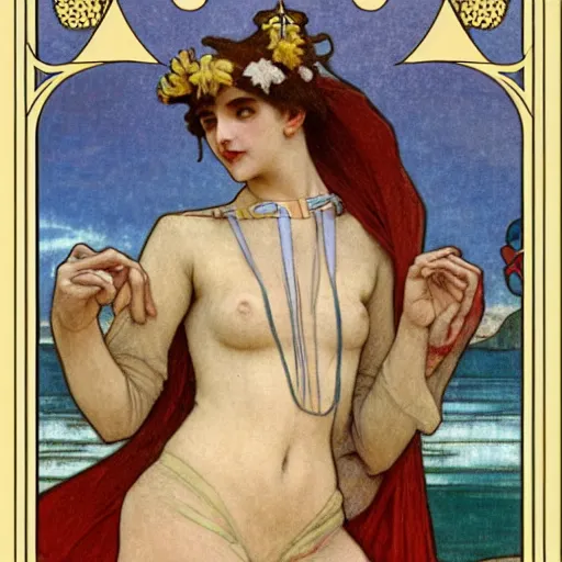 Image similar to Jester on the front of a Balustrade with a beach on the background, major arcana cards, by paul delaroche and alphonse mucha, hyperrealistic 8k, very detailed