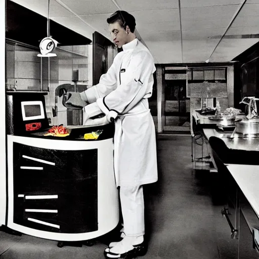 Prompt: robotic chef, vintage futurism