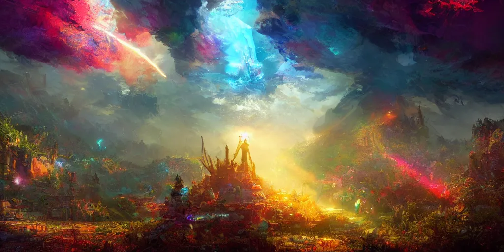 Image similar to and this will be the day - - this will be the day when all of god's children will be able to sing with new meaning : ultrafine highly detailed hyper colorful illustration, sharp focus, rozalski, craig mullins, federico pelat, unreal engine highly rendered, global illumination, radiant light, intricate and detailed environment