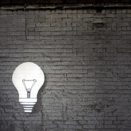 Prompt: wall art of a lightbulb by banksy