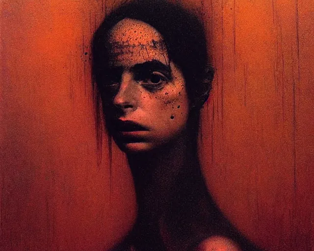 Image similar to by francis bacon, beksinski, mystical redscale photography evocative, expressionism. krysten ritter