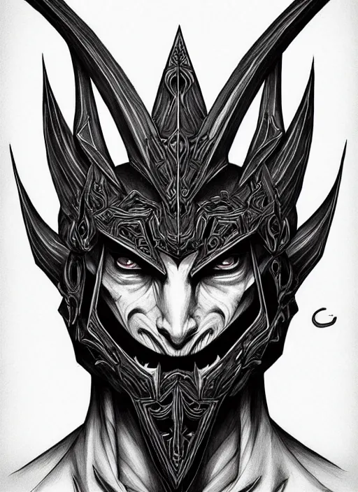 Image similar to symmetry!! concpet art, full shot, traditional ink!, sketch!! of a male demon, line sketch!!, intricate, elegant, highly detailed, monochrome, digital painting, artstation, concept art, sharp focus, illustration, art by borderlands 3