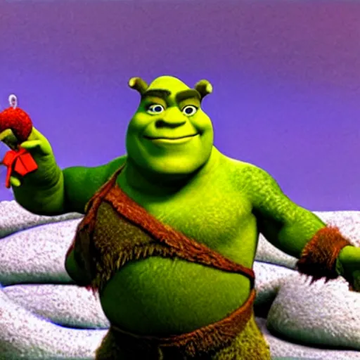 Image similar to shrek as seen in a claymation christmas special