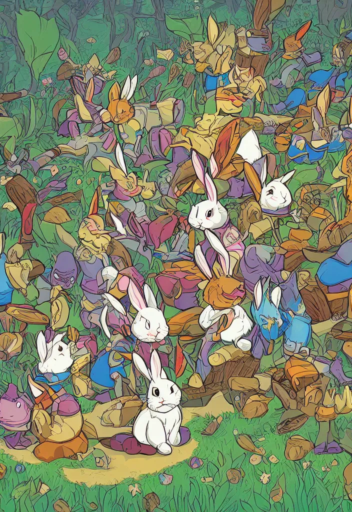 Image similar to , bunny kingdom fantasy ,digital art, illustration, stylized, cel shaded