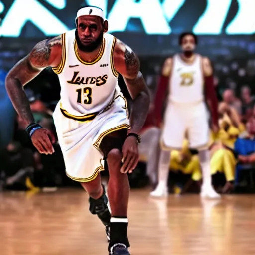 Image similar to a film still of lebron james playing the part of yoda