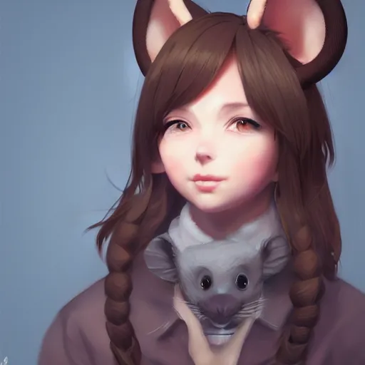 Image similar to character design portrait of an anthropomorphic furry rat girl with rat ears and a tail, 4 k, concept art, by wlop, ilya kuvshinov, artgerm, krenz cushart, pixiv.