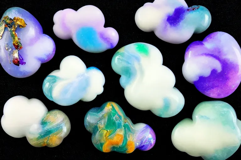 Image similar to a huge flock of many smooth puffy filigreed clouds. whirling ultra detailed gemstone crystals, art nouveau jungle environment, playful, award winning art, epic dreamlike fantasy landscape, ultra realistic,