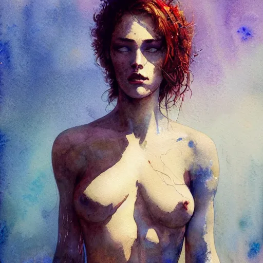 Prompt: watercolor painting of a female figure body, no blur, 4 k resolution, ultra detailed, style of carlos schwabe, dariusz zawadzki, tom bagshaw, tom bagshaw, ismail inceoglu, robert mccall