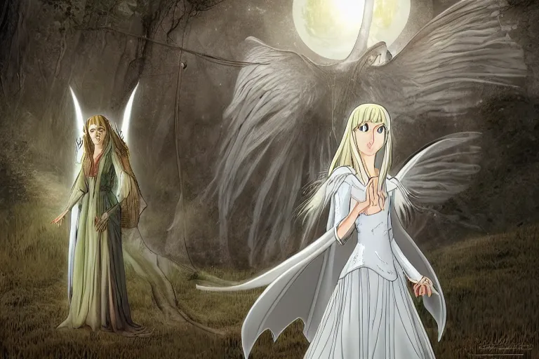 Image similar to tonemapped galadriel by hayao miyazaki, highly detailed,