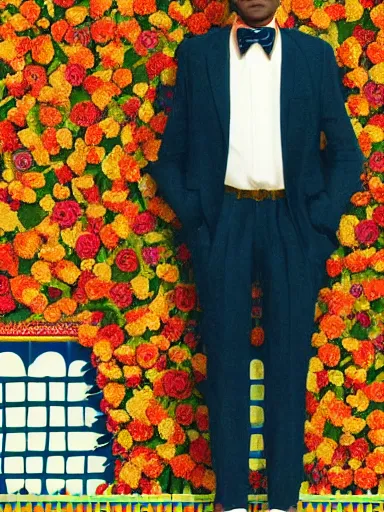 Prompt: artwork by Wes Anderson, Wes Anderson and Wes Anderson, of a solo individual portrait of an Indian guy with roses, dapper, simple illustration, domestic, nostalgic, full of details, by Wes Anderson and Wes Anderson, wes anderson, wes anderson, wes anderson, wes anderson, wes anderson, Matte painting, trending on artstation and unreal engine