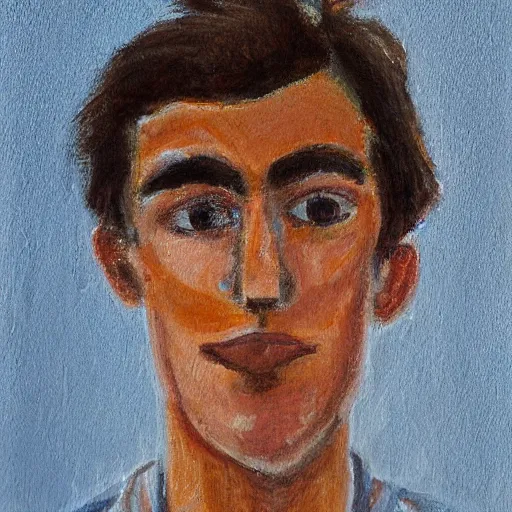 Image similar to a head - on portrait of a 2 0 - something engineering student, brown messy hair, by laurie greasly