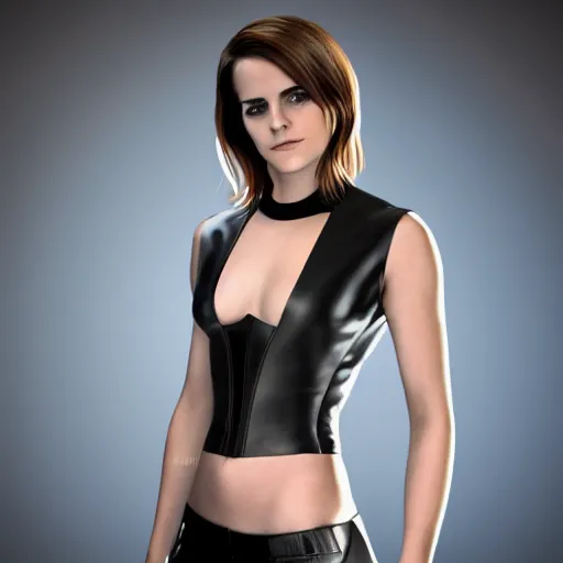 Prompt: Emma Watson in a black leather suit, octane render