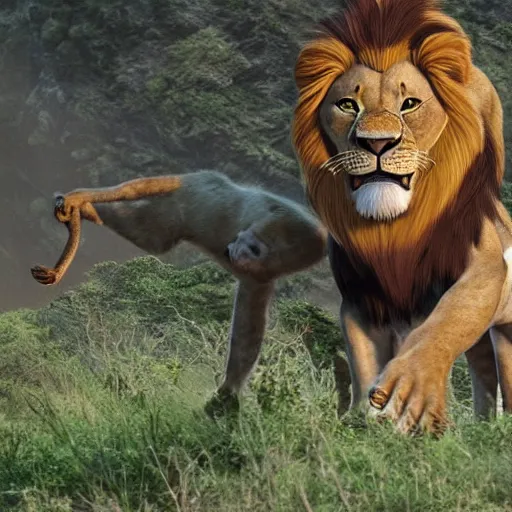 Image similar to askari scar battling the lion King Simba