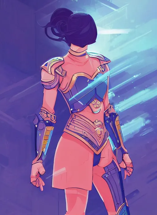 Prompt: a young woman in blue full plate armor in a dramatic pose. the armor glows, bursting with light from the decoration. clean cel shaded vector art. shutterstock. behance hd by lois van baarle, artgerm, helen huang, by makoto shinkai and ilya kuvshinov, rossdraws, illustration, art by ilya kuvshinov