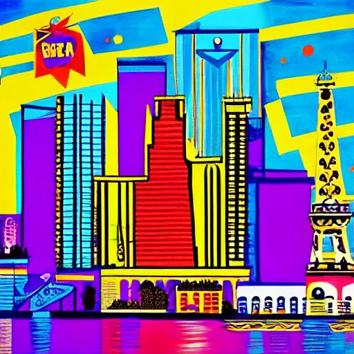 Image similar to painting of las vegas skyline in style of pop art