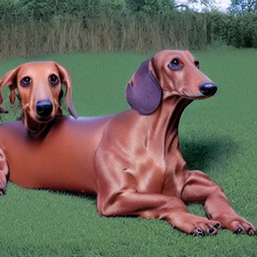 Image similar to realistic photo of a 10 foot long dachshund dog