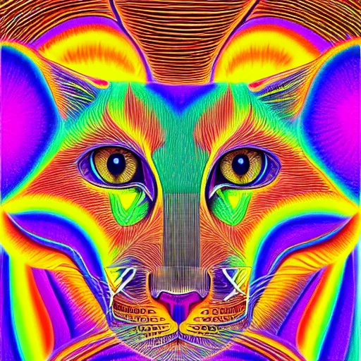 Image similar to a symmetrical portrait illustration of a colorful cute cat hand drawn sketch on artstation 4 k intricate extremely detailed digital art by alex grey