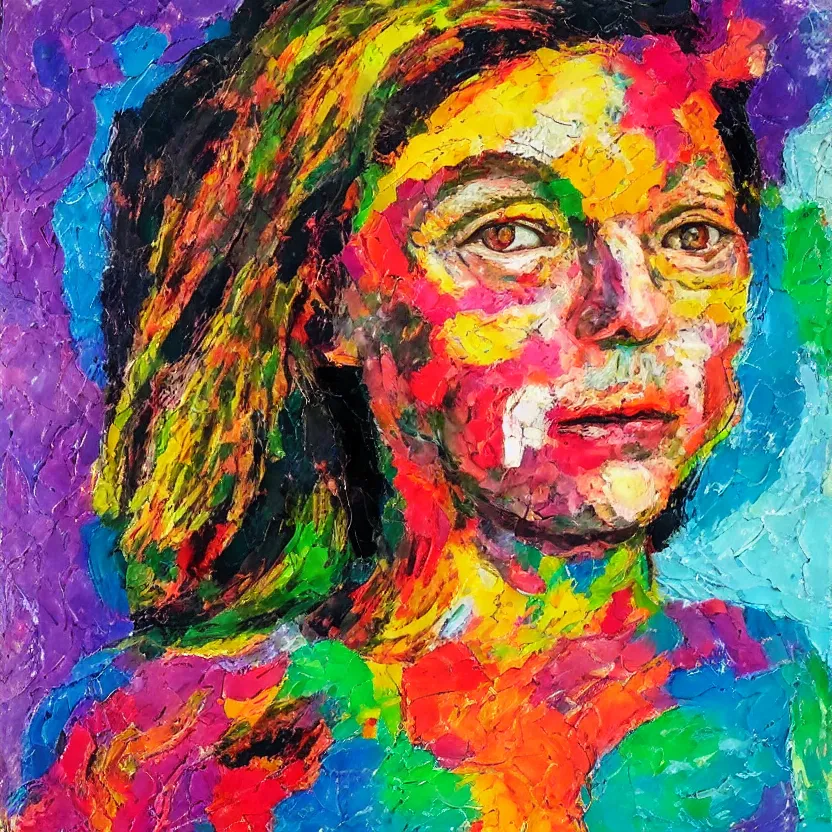 Prompt: intricate portrait made of colorful gouache thick impasto circles