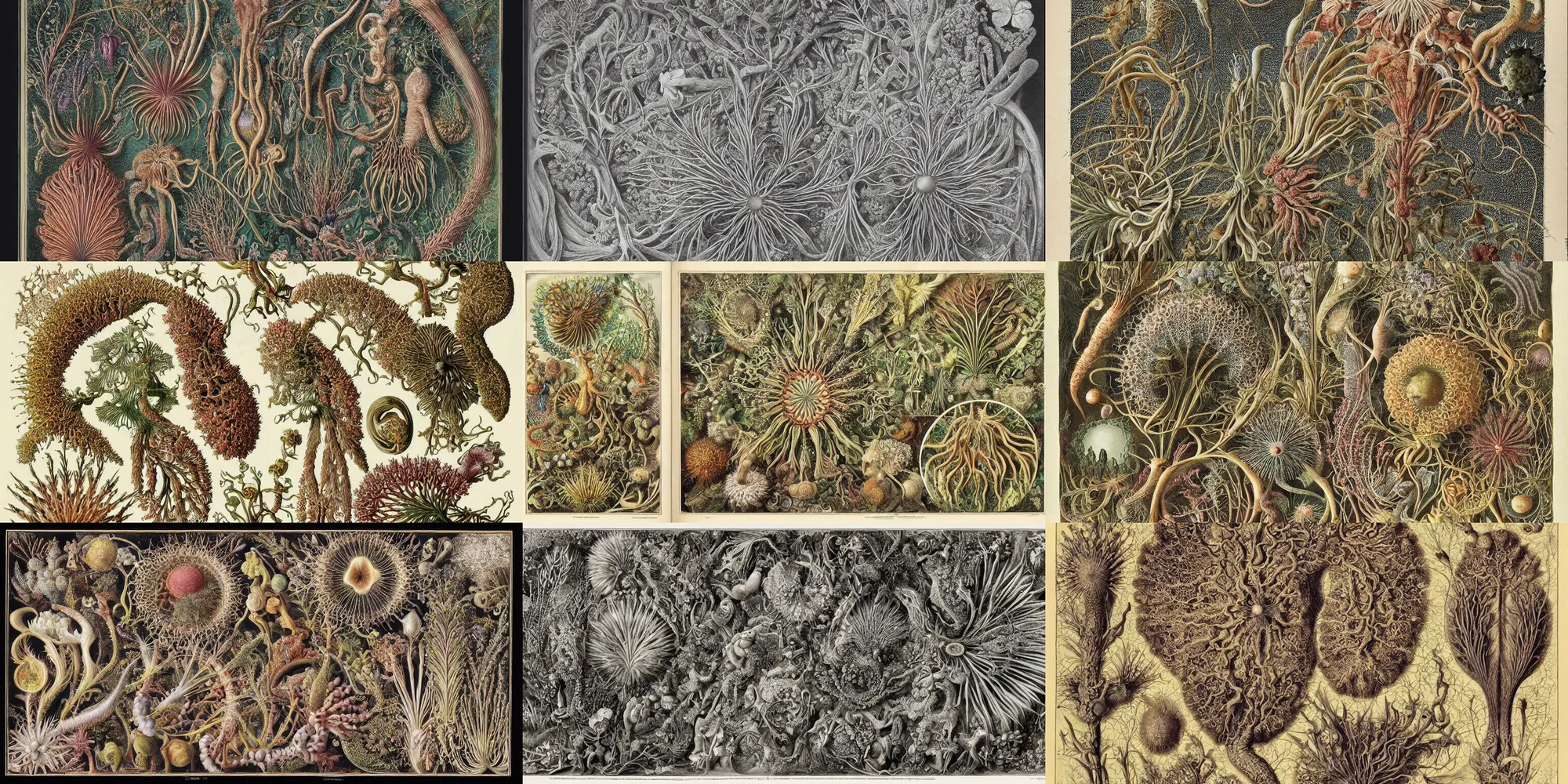 Image similar to elaborate natural illustrations by ernst haeckel of the biological world