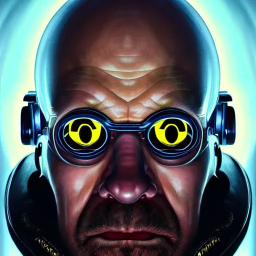 Image similar to portrait painting of cyberpunk homer simpson, ultra realistic, concept art, intricate details, eerie, highly detailed, photorealistic, octane render, 8 k, unreal engine. art by artgerm and greg rutkowski and magali villeneuve and alphonse mucha