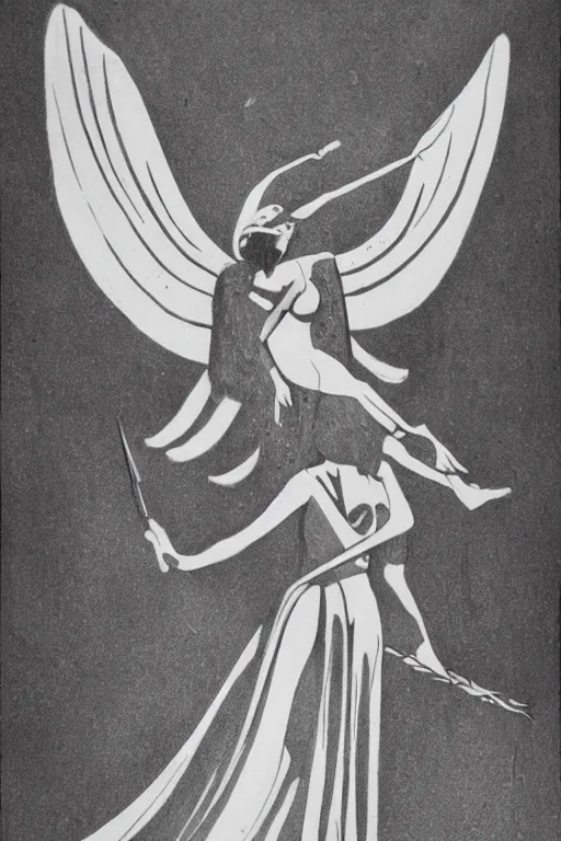 Prompt: a valkyrie taking flight, art deco