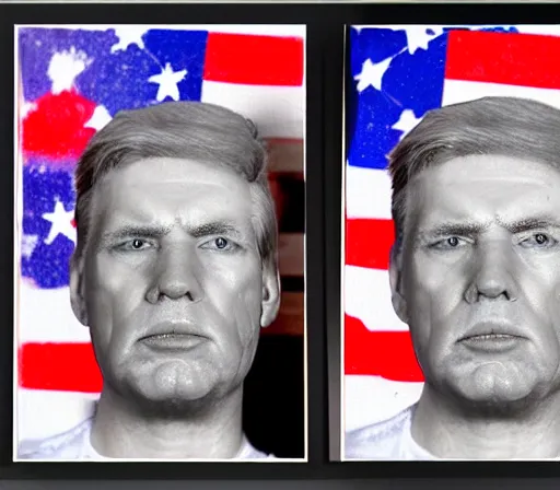 Prompt: highly realistic, highly detailed, photo - realistic, mugshot photogram of donald trump,