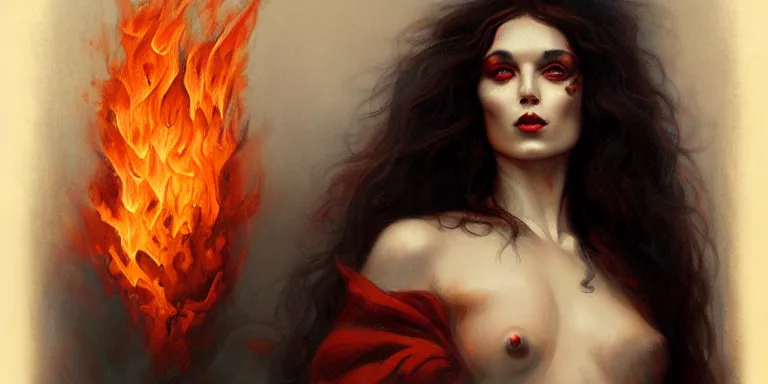 Prompt: A Portrait of the God of Fire, by Manuel Sanjulian and Tom Bagshaw