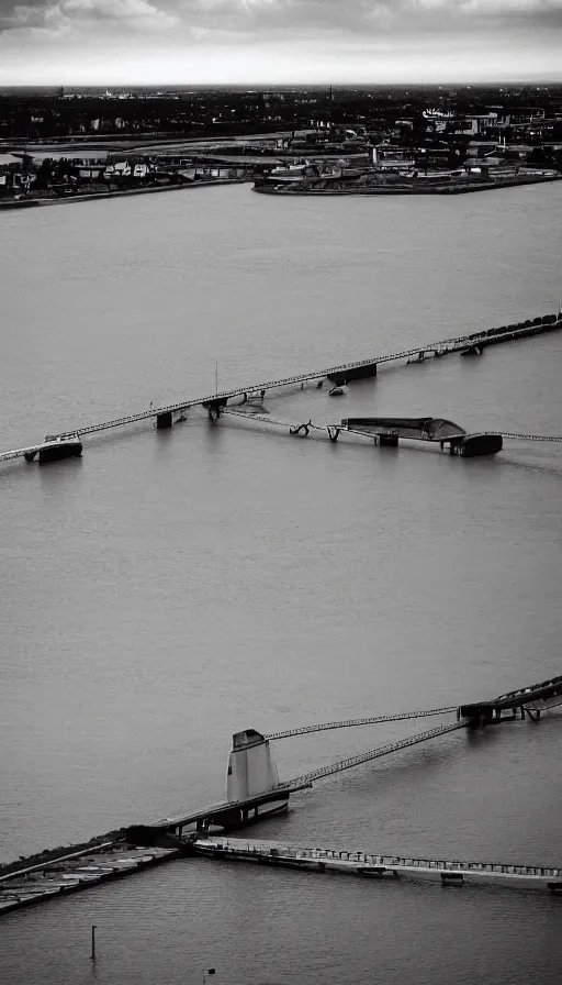 Prompt: pentax photograph of Eastern Scheldt storm surge barrier. epic, beautiful!!