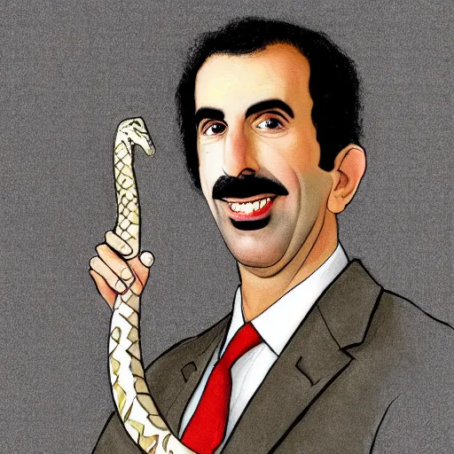Prompt: courtroom sketch of borat holding a rattle snake, high quality, high resolution