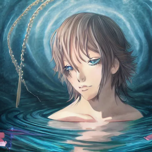 Image similar to portrait of a lonely singer who is lost in the sea of misery, anime fantasy illustration by tomoyuki yamasaki, kyoto studio, madhouse, ufotable, trending on artstation