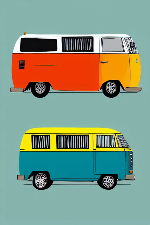 Prompt: minimalist boho style art of a colorful camper van, illustration, vector art