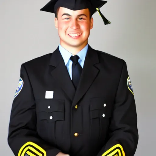 Prompt: a graduation photo of a police officer